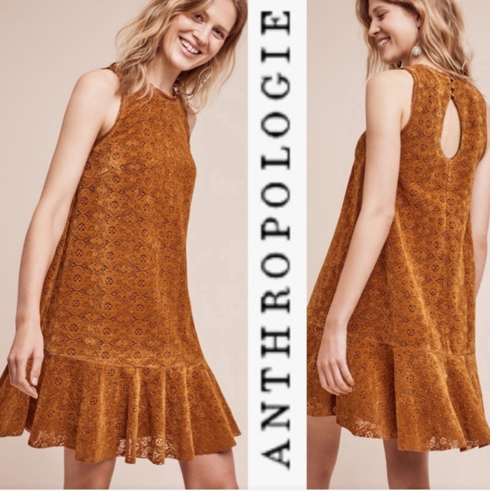 Anthropologie Maeve Amis Faux Suede Swing Dress - Mustard/Yellow - Size 0